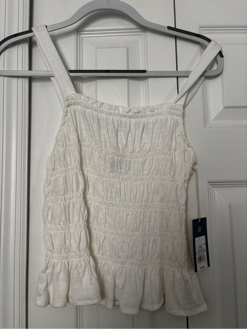 Universal Thread White Smocked Ruffle-Hem Tank Top